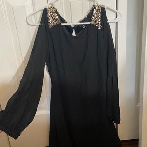 Black Long Sleeve Dress With Sequin Shoulders